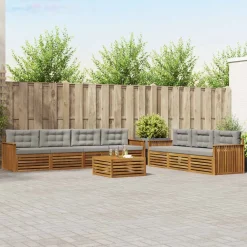 Buiten bankenset met kussen 8 pcs Natuurlijk en Lichtgrijs>vidaXL Hot