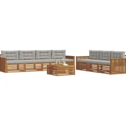 Buiten bankenset met kussen 8 pcs Natuurlijk en Lichtgrijs><noscript><img width=