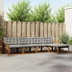 Buiten bankenset met kussen 5 pcs Natuurlijk en Lichtgrijs>vidaXL Best