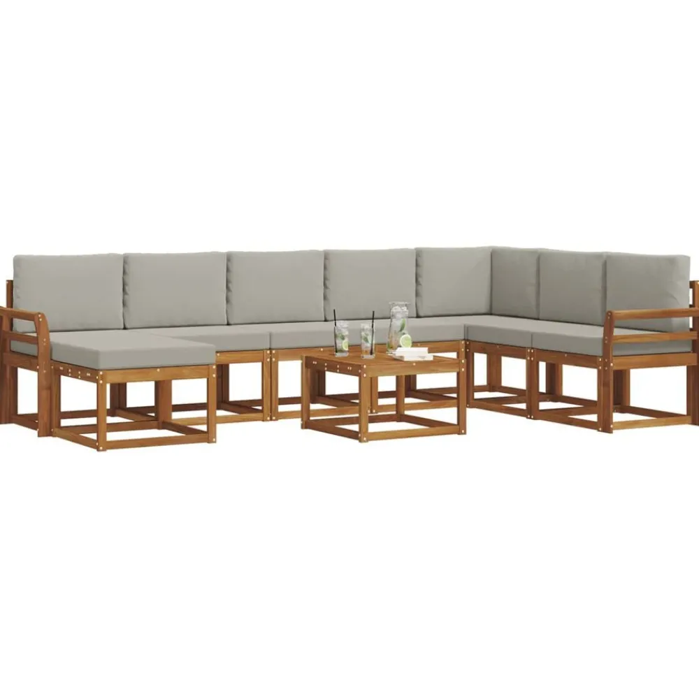 Buiten bankenset met kussen 9 pcs Natuurlijk en Lichtgrijs>vidaXL Online