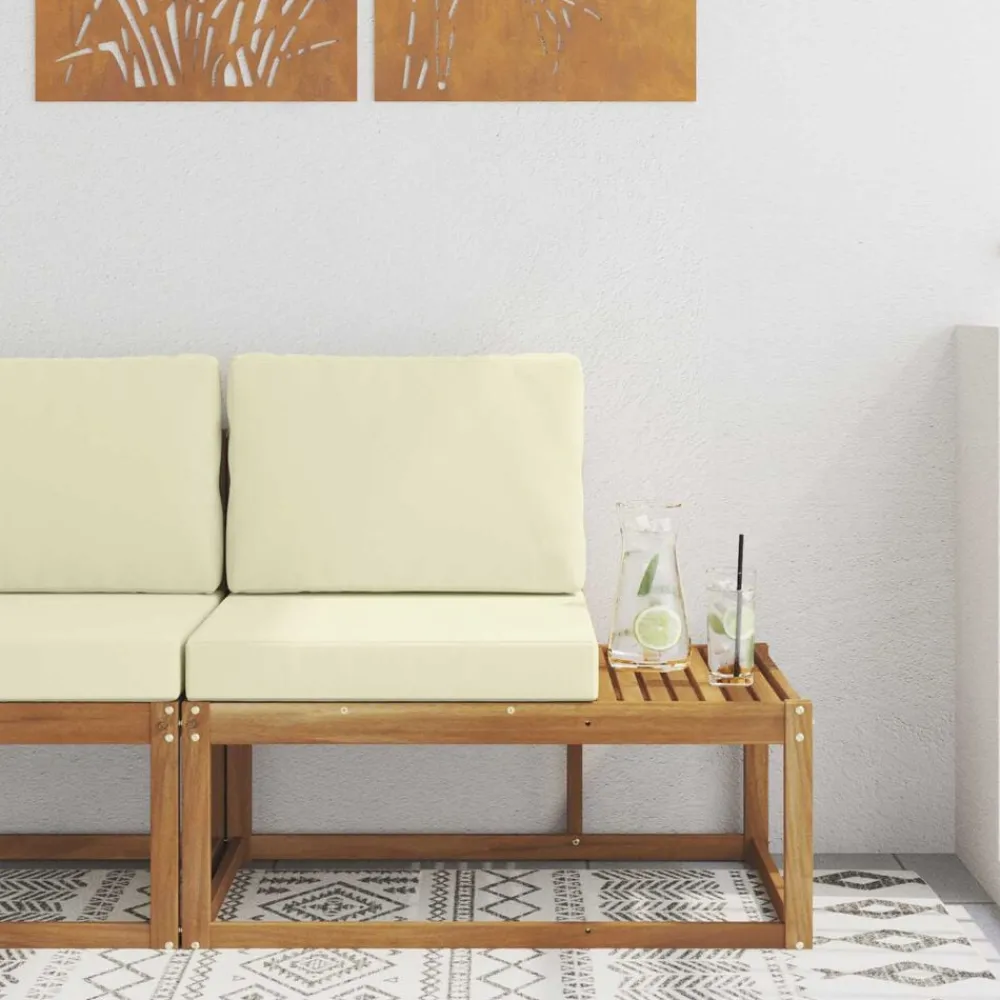 Tuinmeubelen*vidaXL Buiten Eind Sofa Naturel 91 x 63 x 73 cm Massief Acaciahout Natuurlijk en crème
