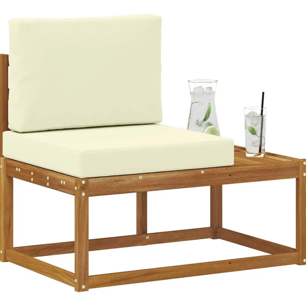 Tuinmeubelen*vidaXL Buiten Eind Sofa Naturel 91 x 63 x 73 cm Massief Acaciahout Natuurlijk en crème
