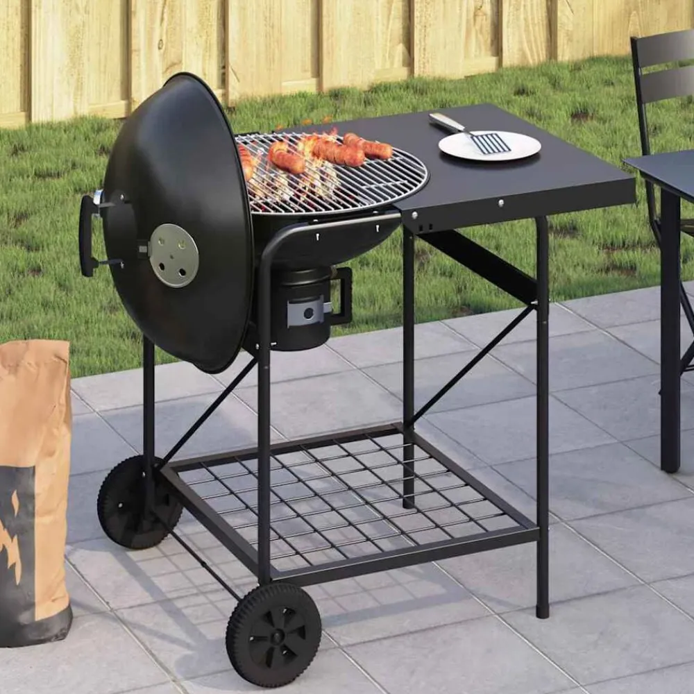 Buiten Grill met wiel Zwart 91 x 71 x 107 cm Metaal>vidaXL New