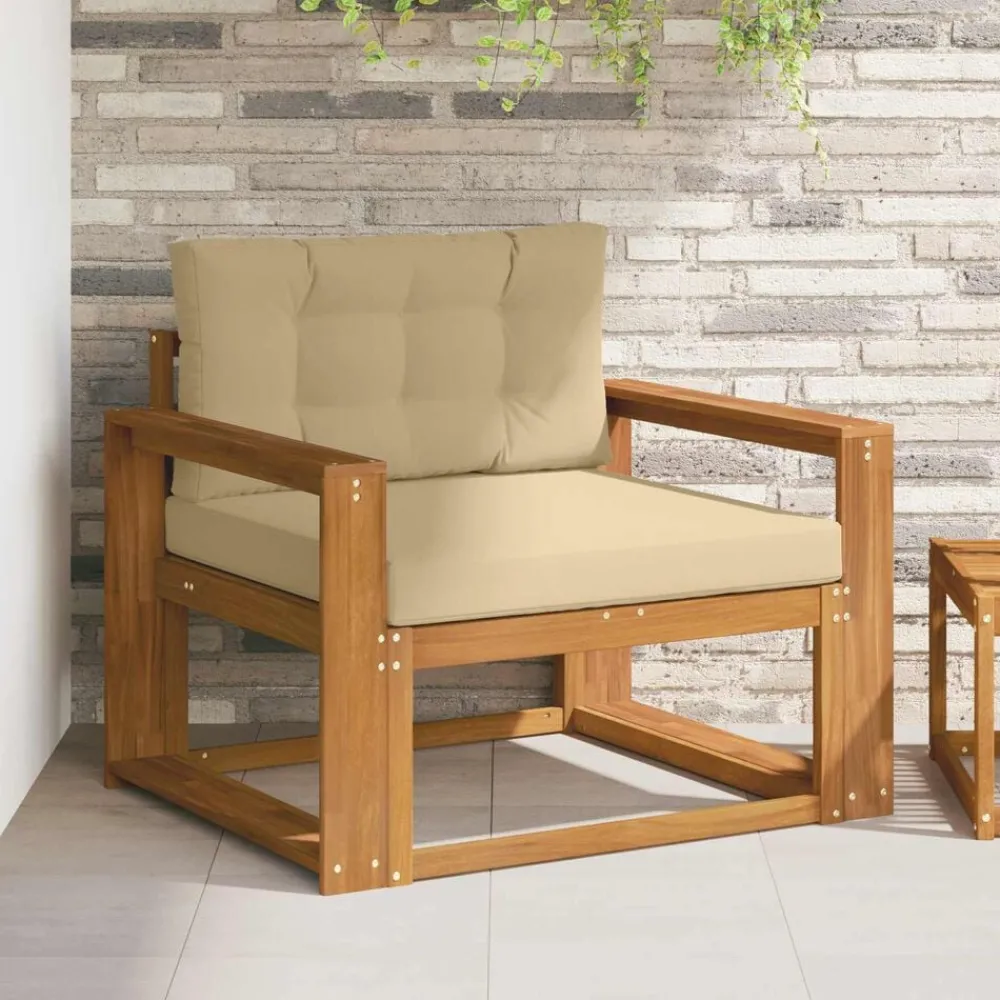 Accessoires Voor Stoelen En Banken*vidaXL Buiten Midden Sofa Massief Acaciahout Naturel Natuurlijk en beige