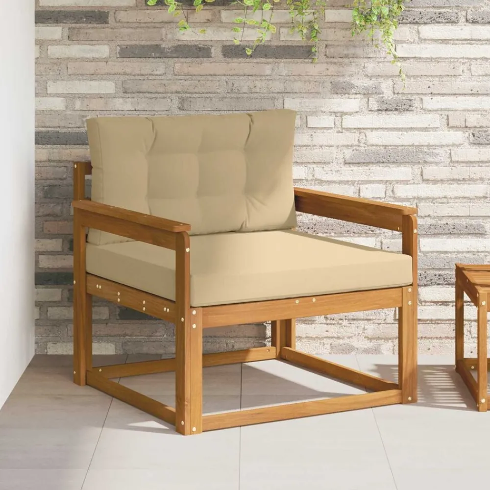 Accessoires Voor Stoelen En Banken*vidaXL Buiten Midden Sofa Massief Acaciahout Naturel Natuurlijk en beige