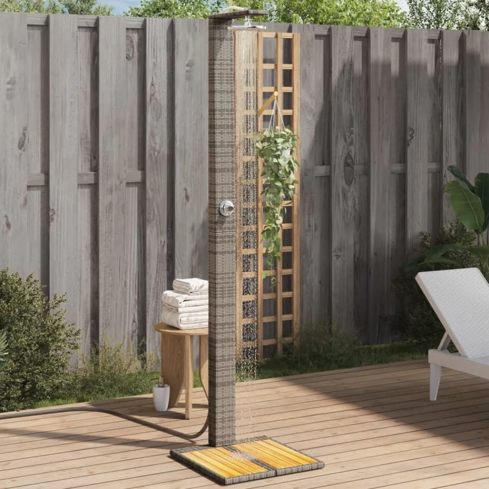 Zwembaden & Spa'S*vidaXL Buitendouche 50x55x224 cm poly rattan en acaciahout Grijs