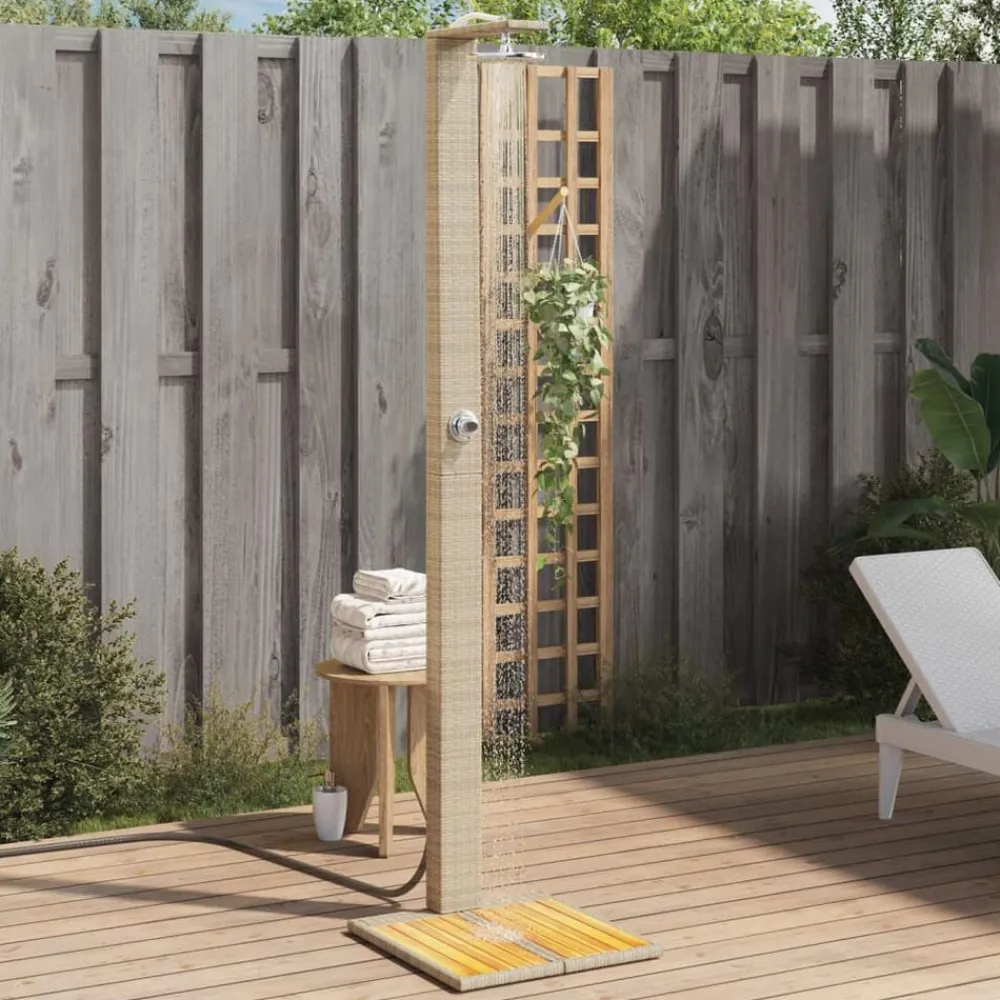 Buitendouche 50x55x224 cm poly rattan en acaciahout>vidaXL Sale