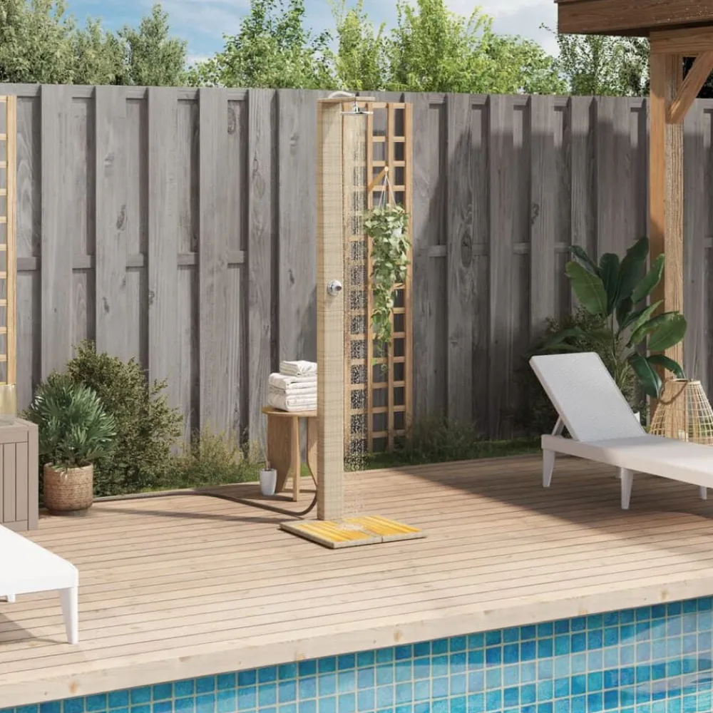 Buitendouche 50x55x224 cm poly rattan en acaciahout>vidaXL Sale