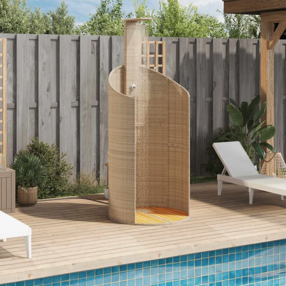 Buitendouche 100x100x241,5 cm poly rattan en acaciahout>vidaXL Hot