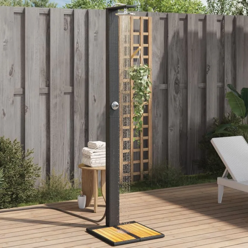 Zwembaden & Spa'S*vidaXL Buitendouche 50x55x224 cm poly rattan en acaciahout Zwart