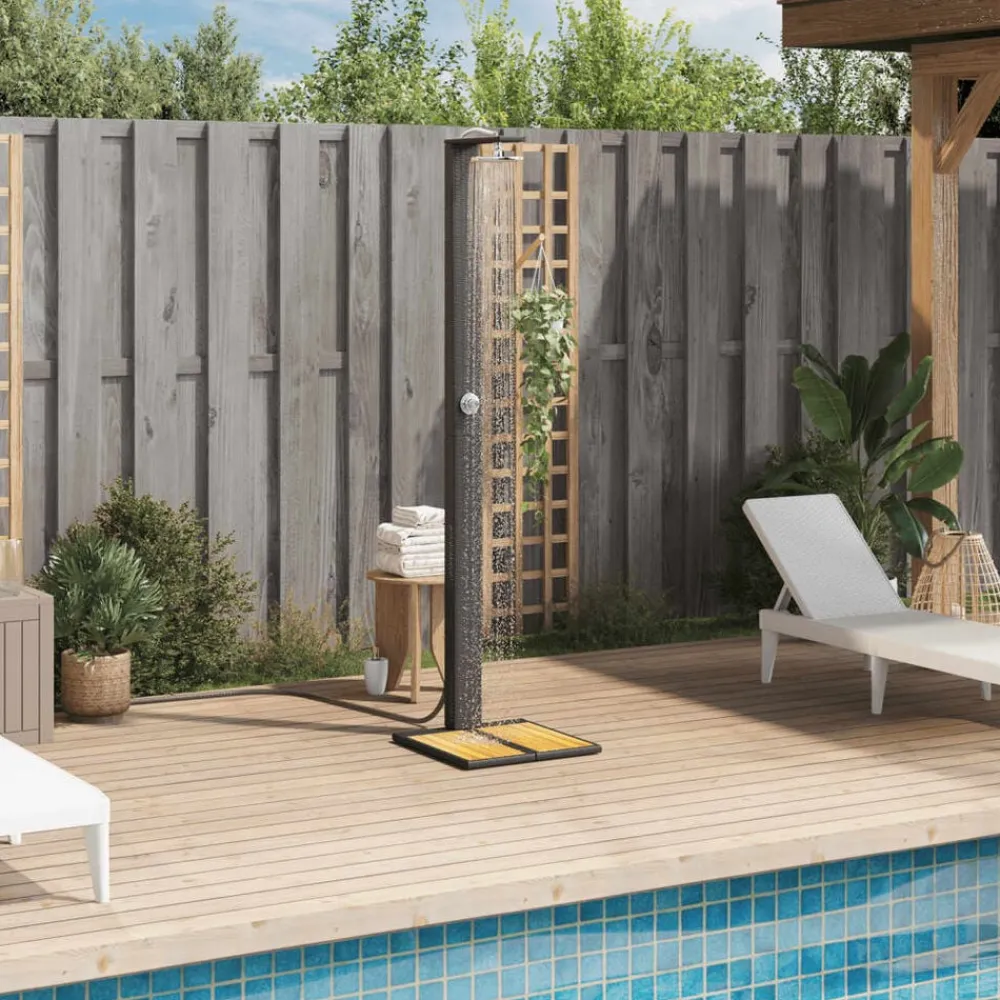 Zwembaden & Spa'S*vidaXL Buitendouche 50x55x224 cm poly rattan en acaciahout Zwart