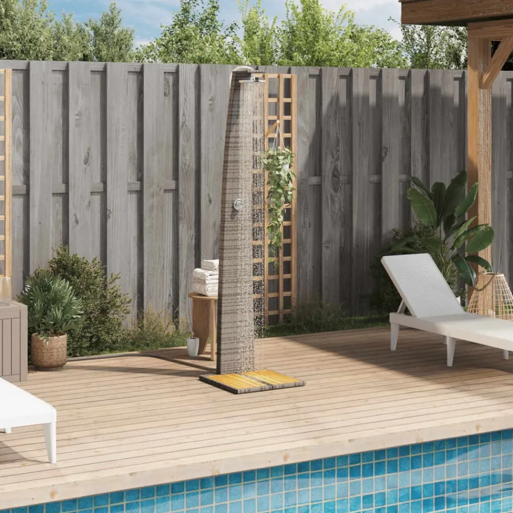 Buitendouche 55x60x224 cm poly rattan en acaciahout>vidaXL Discount