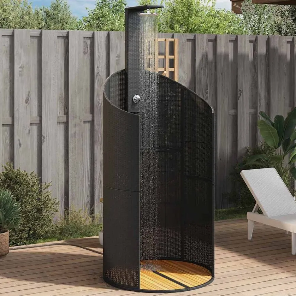 Zwembaden & Spa'S*vidaXL Buitendouche 100x100x241,5 cm poly rattan en acaciahout Zwart
