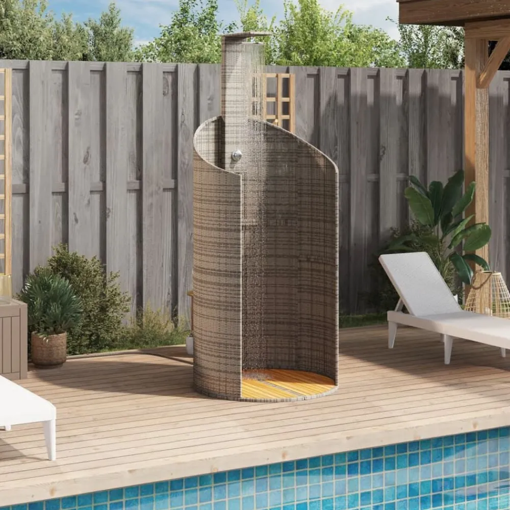 Zwembaden & Spa'S*vidaXL Buitendouche 100x100x241,5 cm poly rattan en acaciahout Grijs