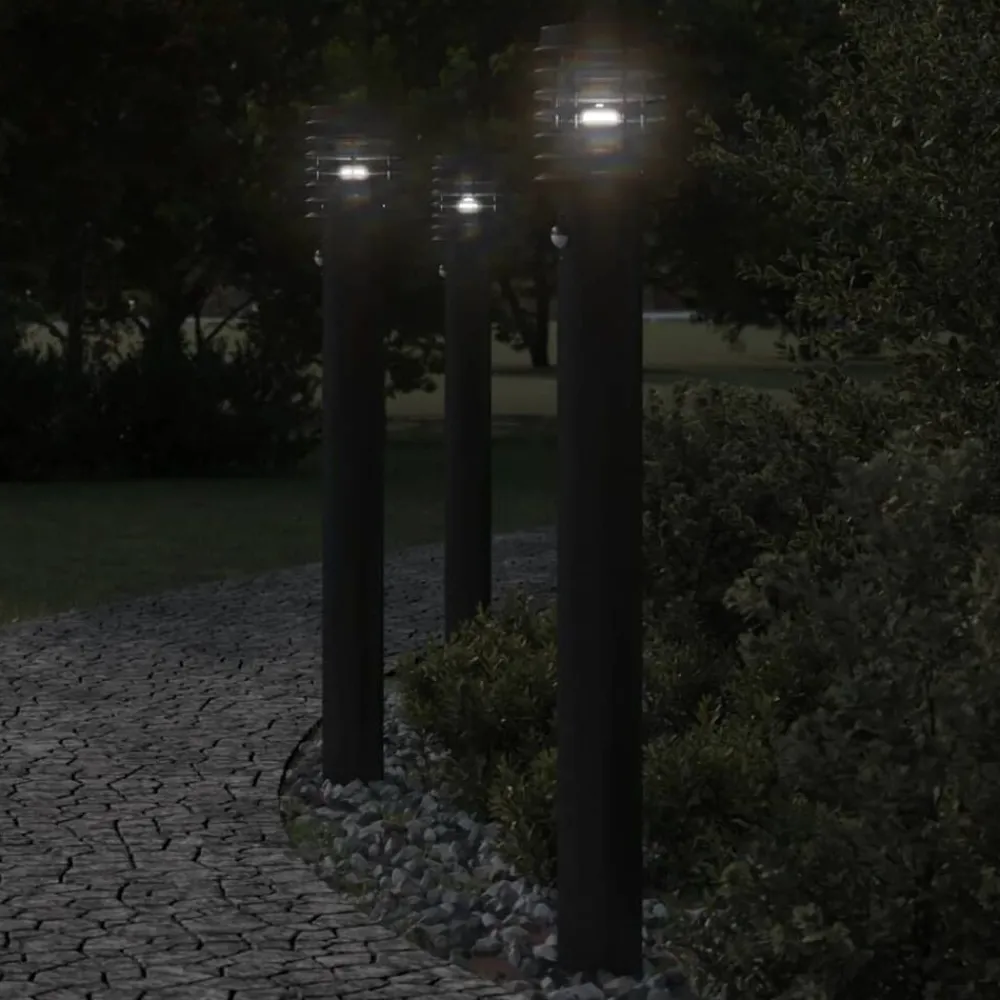 Verlichting*vidaXL Buitenvloerlampen 3 st met sensors 110 cm roestvrijstaal Zwart