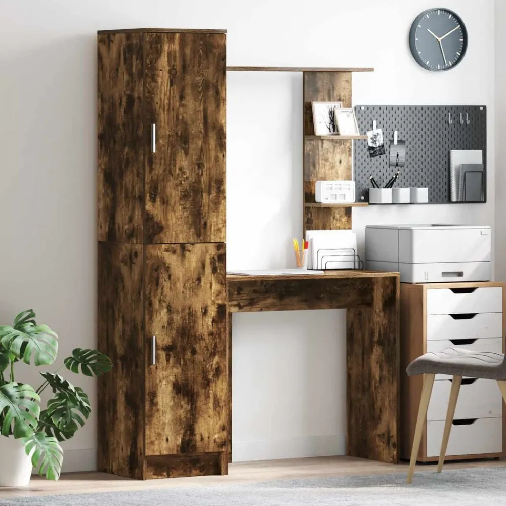 Kantoormeubelen*vidaXL Bureau 2 pcs Gerookt eiken