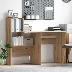 Kantoormeubelen*vidaXL Bureau Artisan Eiken 131,5 x 50 x 106,5 cm Bewerkt hout artisanaal eikenkleurig