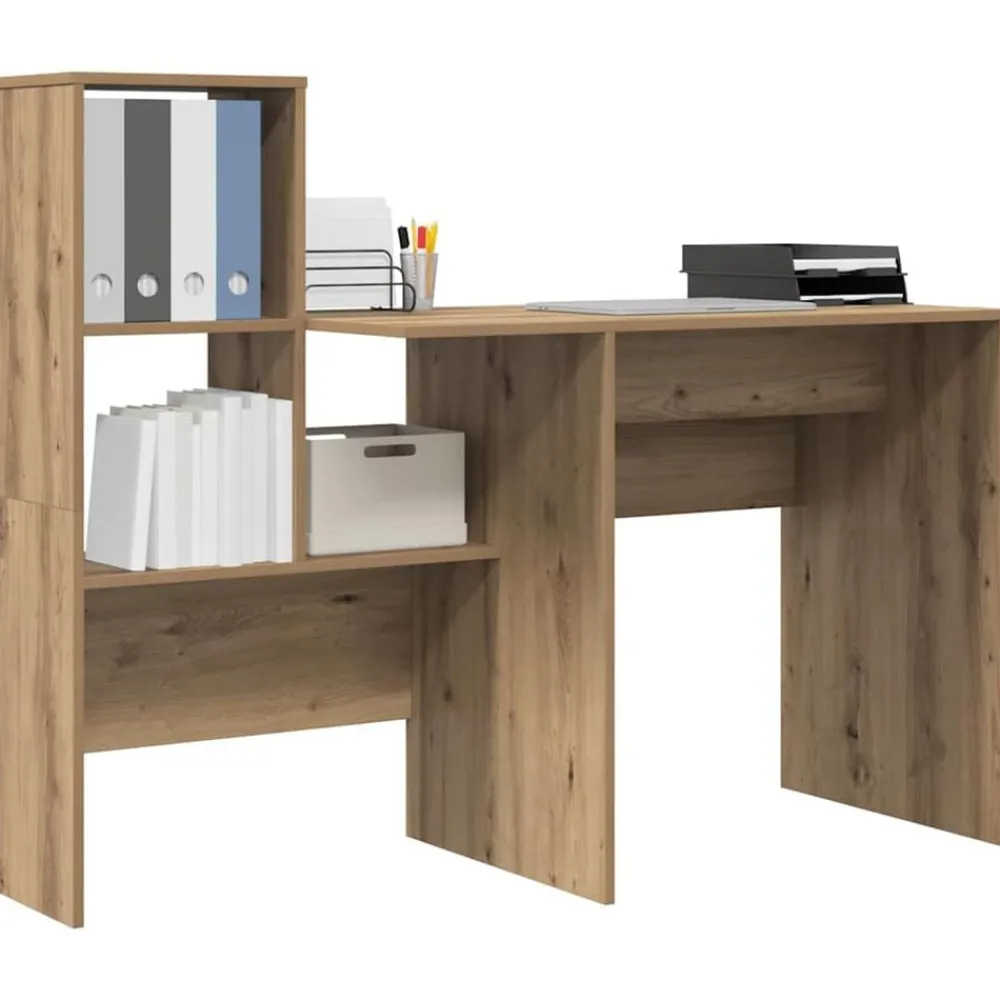 Kantoormeubelen*vidaXL Bureau Artisan Eiken 131,5 x 50 x 106,5 cm Bewerkt hout artisanaal eikenkleurig