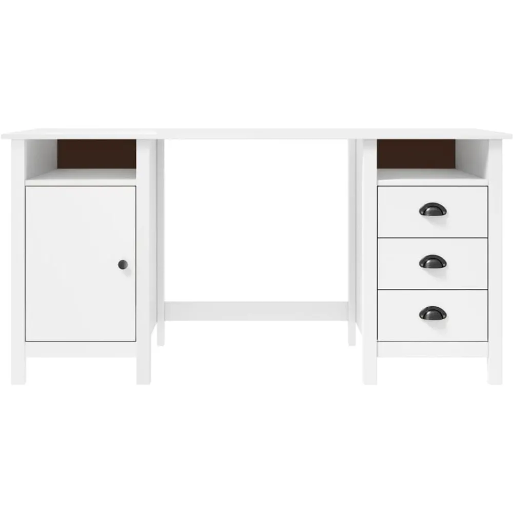 Kantoormeubelen*vidaXL Bureau Hill 150x50x74 cm massief grenenhout Wit