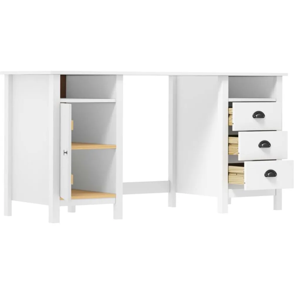 Kantoormeubelen*vidaXL Bureau Hill 150x50x74 cm massief grenenhout Wit