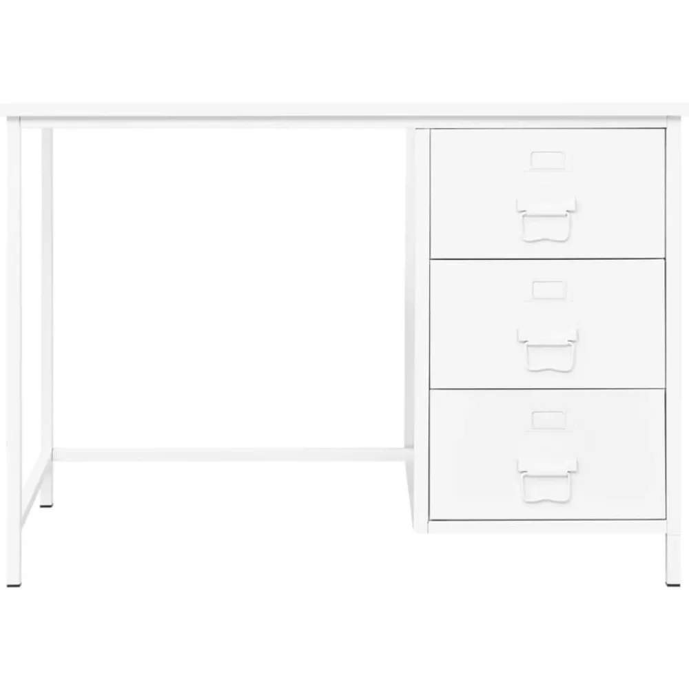 Kantoormeubelen*vidaXL Bureau industrieel met lades 105x52x75 cm staal Wit