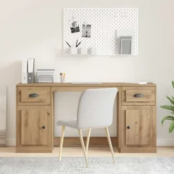 Kantoormeubelen*vidaXL Bureau met kast Artisan Eiken 154,5 x 50 x 75 cm Bewerkt hout artisanaal eikenkleurig