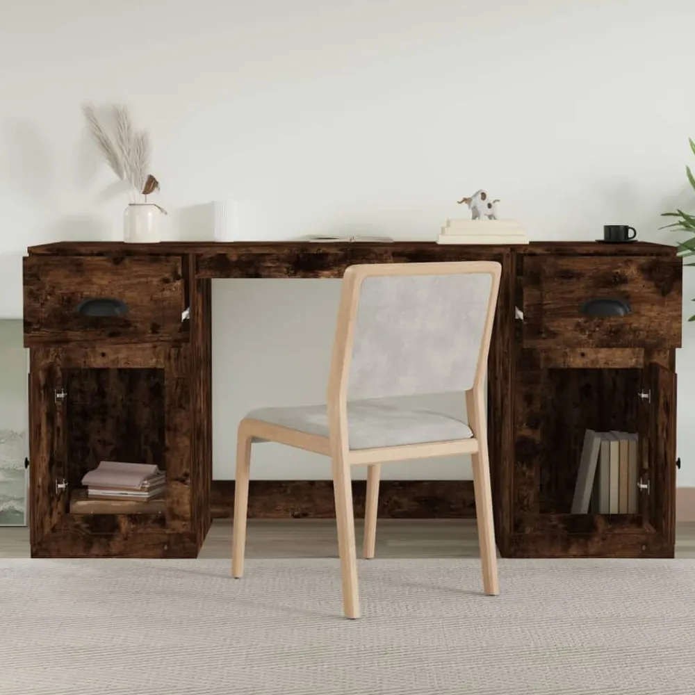 Kantoormeubelen*vidaXL Bureau met kast bewerkt hout kleurig Gerookt eiken