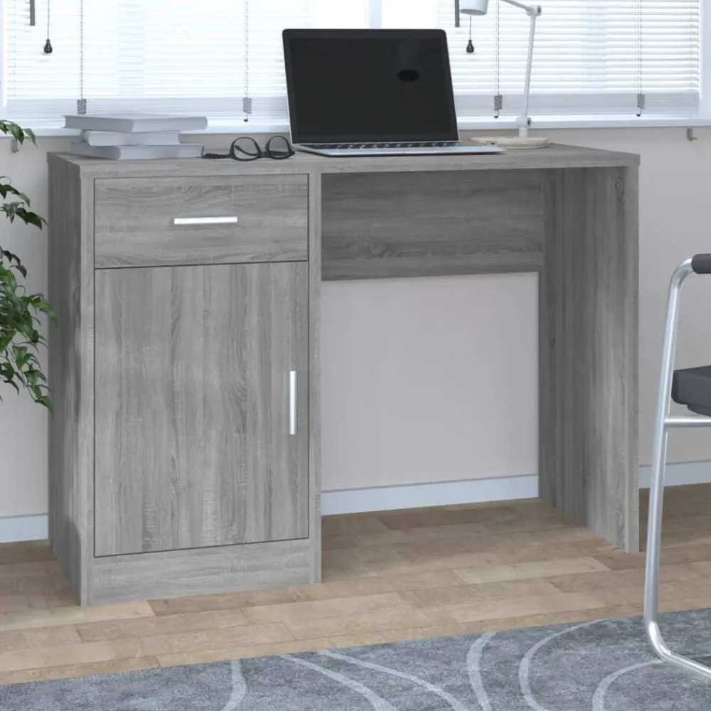 Kantoormeubelen*vidaXL Bureau met kast en lade 100x40x73 cm bewerkt hout Grijs sonoma