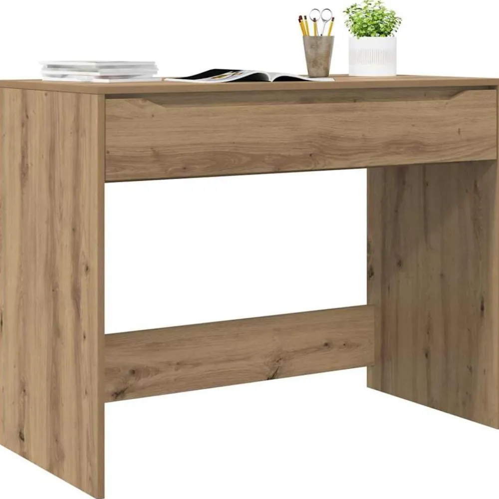 Kantoormeubelen*vidaXL Bureau met lade 100 x 50 x 78 cm Geconstrueerd hout Artisan eik
