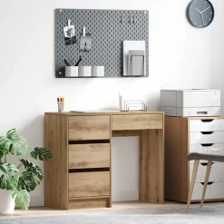 Bureau met lade Artisan Eiken 90 x 37,5 x 75 cm Bewerkt hout>vidaXL Best