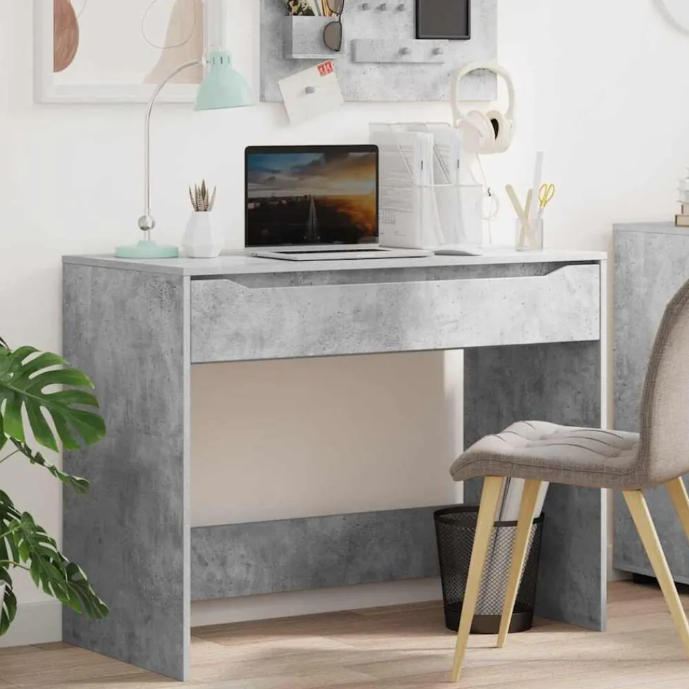 Kantoormeubelen*vidaXL Bureau met lade 100 x 50 x 78 cm Geconstrueerd hout Beton grijs