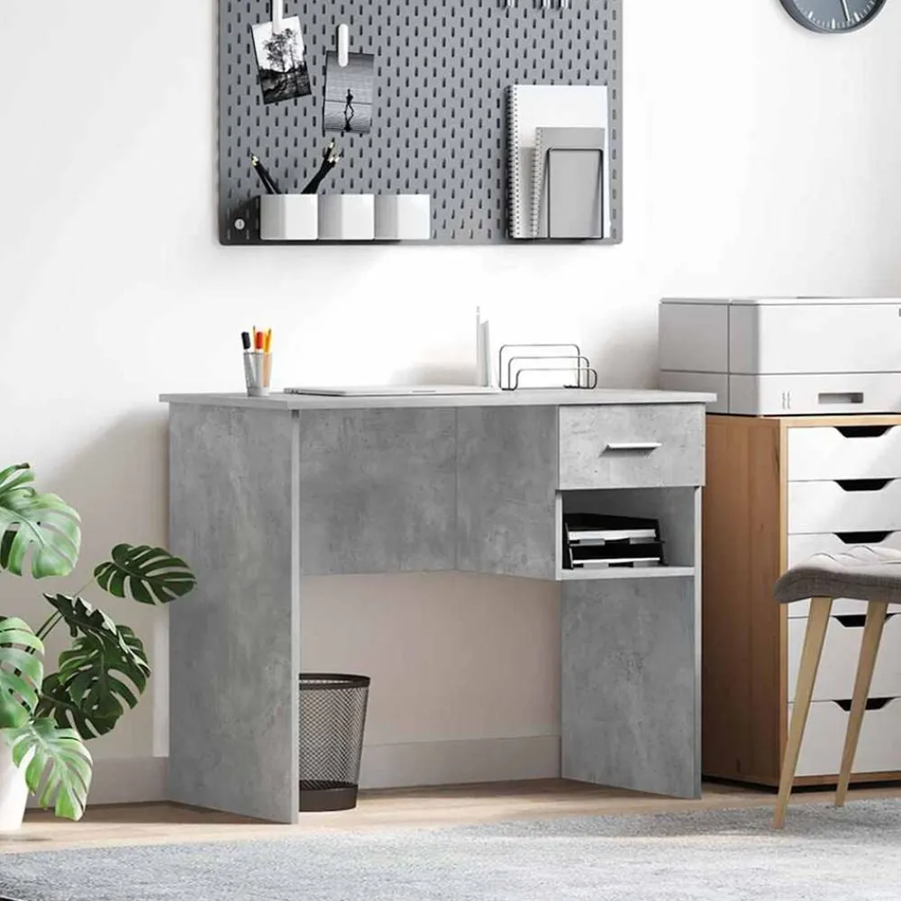 Bureau met lade Beton Grijs 90 x 49 x 75 cm Bewerkt hout>vidaXL Clearance