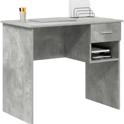 Bureau met lade Beton Grijs 90 x 49 x 75 cm Bewerkt hout><noscript><img width=