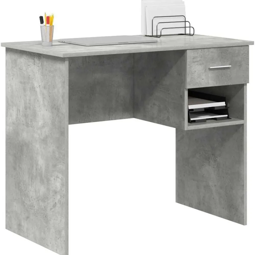 Bureau met lade Beton Grijs 90 x 49 x 75 cm Bewerkt hout>vidaXL Clearance