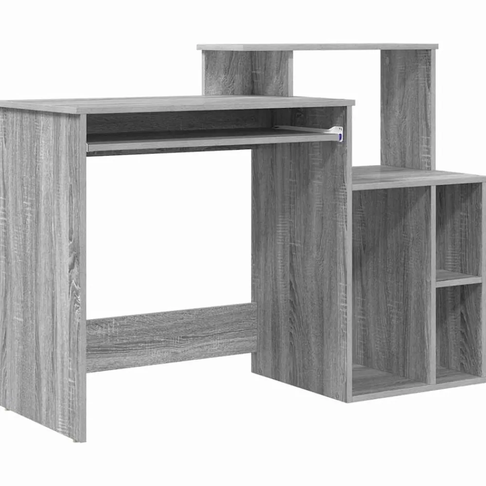 Kantoormeubelen*vidaXL Bureau met lade 120,5 x 44 x 88,5 cm Bewerkt hout Grijs sonoma