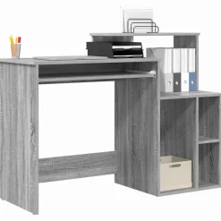 Kantoormeubelen*vidaXL Bureau met lade 120,5 x 44 x 88,5 cm Bewerkt hout Grijs sonoma