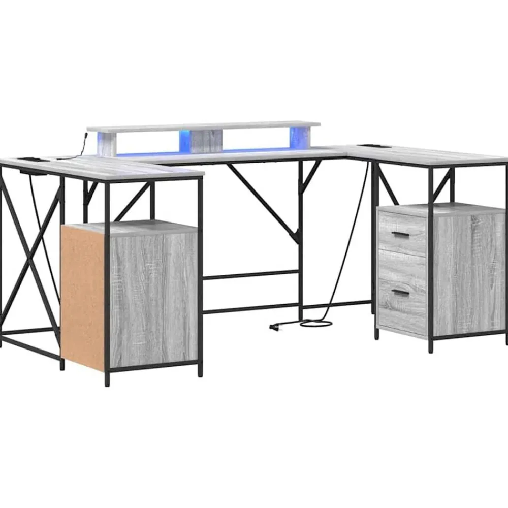 Kantoormeubelen*vidaXL Bureau met lade 182 x 101 x 87,5 cm Bewerkt hout Grijs sonoma