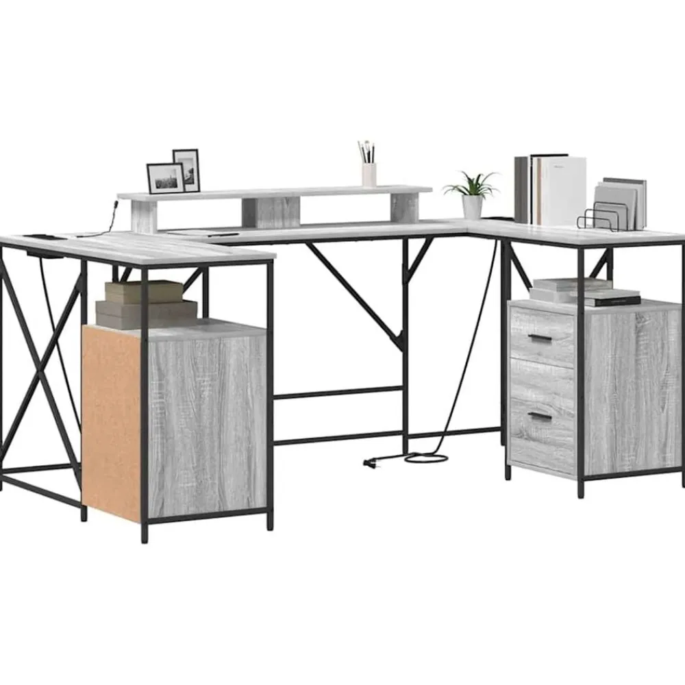 Kantoormeubelen*vidaXL Bureau met lade 182 x 101 x 87,5 cm Bewerkt hout Grijs sonoma