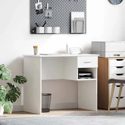 Kantoormeubelen*vidaXL Bureau met lade met plank 90 x 49 x 75 cm Bewerkt hout Wit