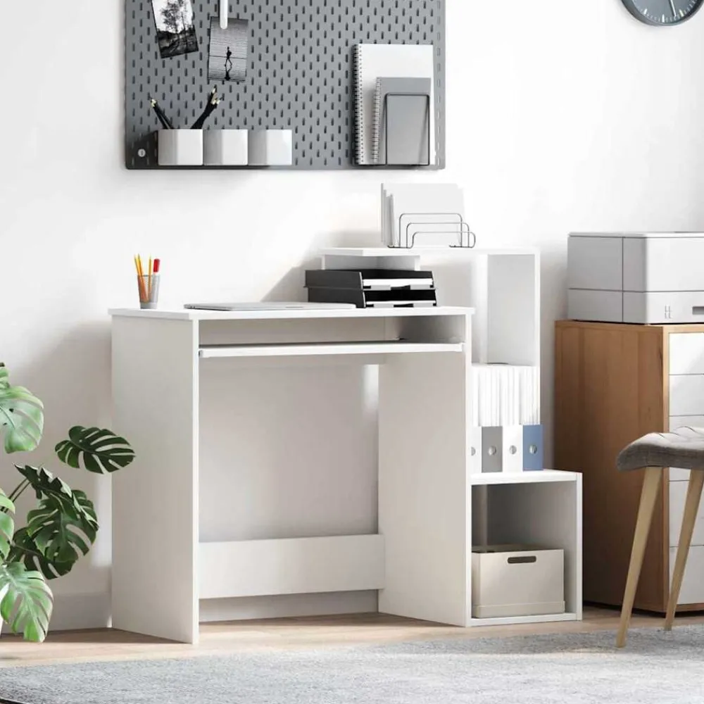 Kantoormeubelen*vidaXL Bureau met lade met plank 106 x 41 x 88.5 cm Bewerkt hout Wit