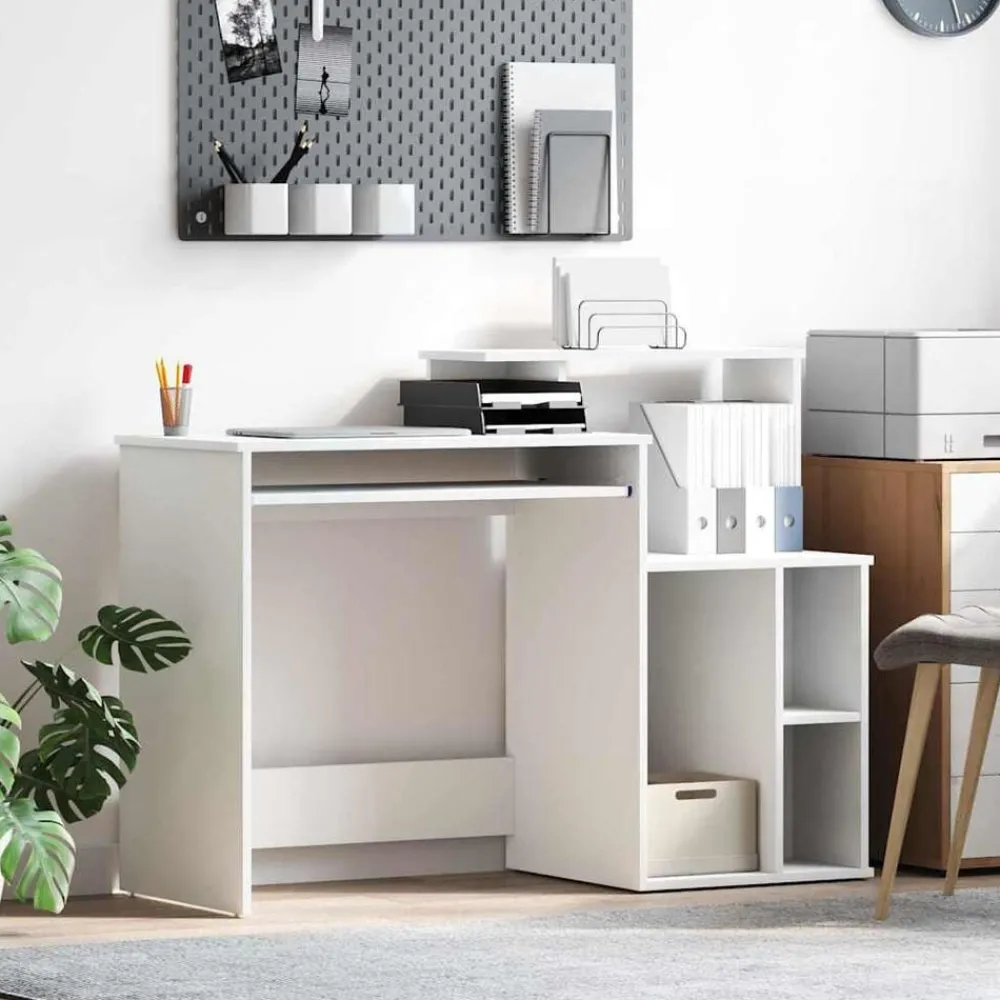 Kantoormeubelen*vidaXL Bureau met lade met plank 120,5 x 44 x 88,5 cm Bewerkt hout Wit