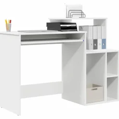 Kantoormeubelen*vidaXL Bureau met lade met plank 120,5 x 44 x 88,5 cm Bewerkt hout Wit