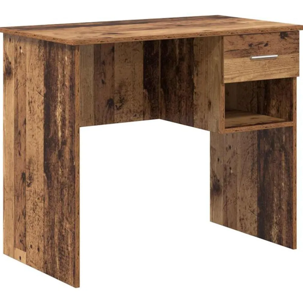 Kantoormeubelen*vidaXL Bureau met lade met plank 90 x 49 x 75 cm Bewerkt hout Oud hout