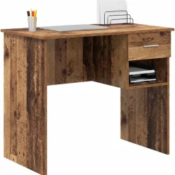 Kantoormeubelen*vidaXL Bureau met lade met plank 90 x 49 x 75 cm Bewerkt hout Oud hout