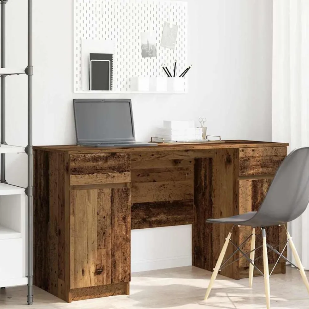 Kantoormeubelen*vidaXL Bureau met lade 140 x 49 x 76 cm Bewerkt hout Oud hout