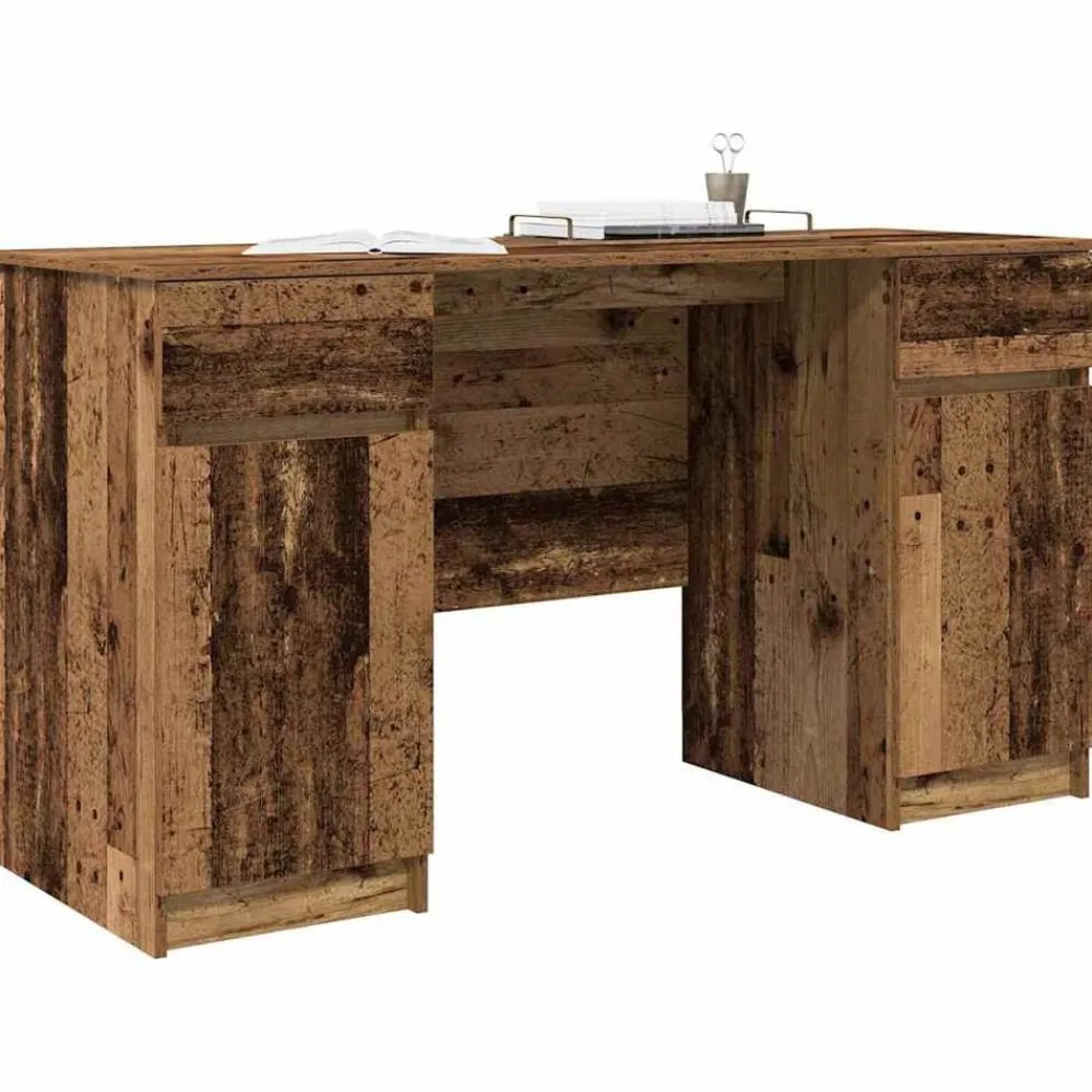 Kantoormeubelen*vidaXL Bureau met lade 140 x 49 x 76 cm Bewerkt hout Oud hout