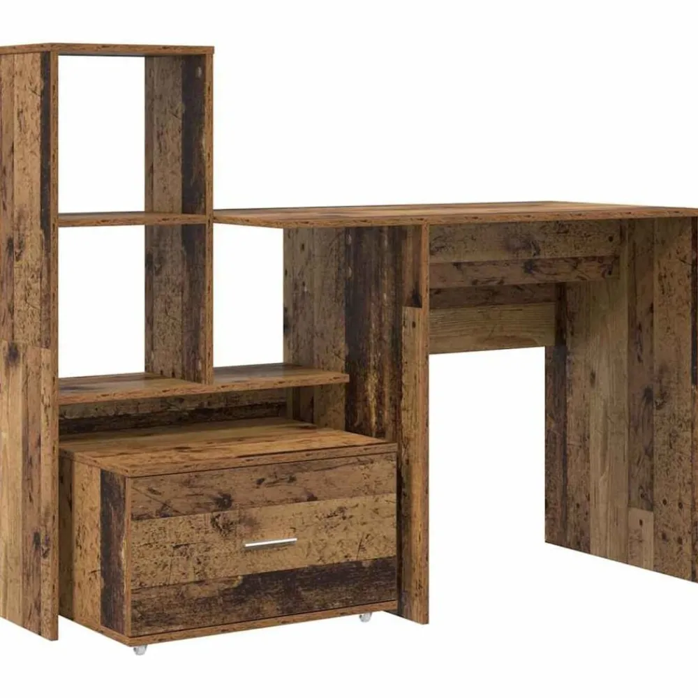 Kantoormeubelen*vidaXL Bureau met lade 131,5 x 50 x 106,5 cm Bewerkt hout Oud hout