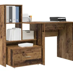 Kantoormeubelen*vidaXL Bureau met lade 131,5 x 50 x 106,5 cm Bewerkt hout Oud hout