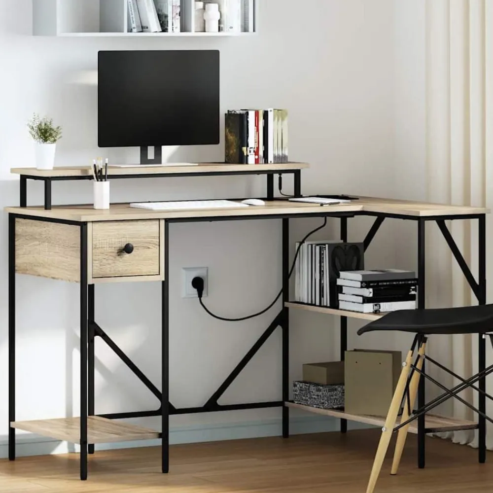Kantoormeubelen*vidaXL Bureau met lade 120 x 79 x 86,5 cm Bewerkt hout Sonoma eiken