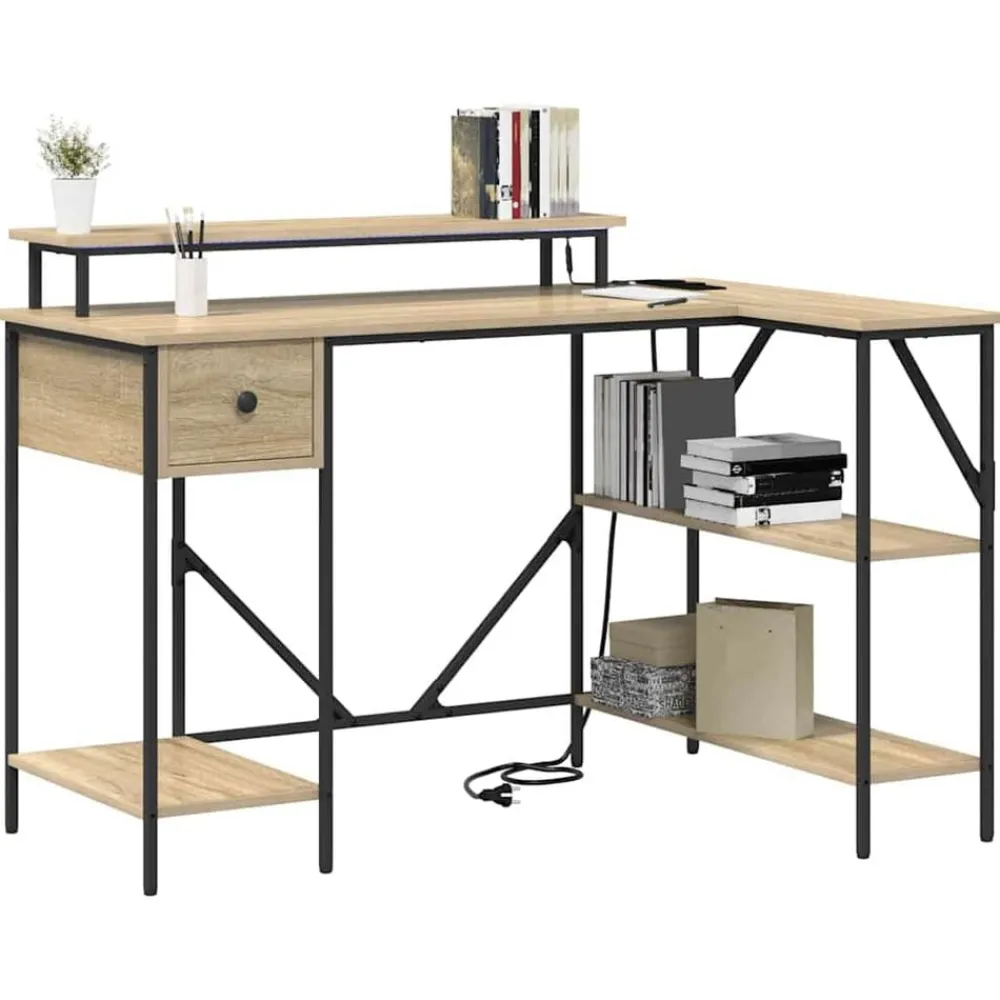 Kantoormeubelen*vidaXL Bureau met lade 120 x 79 x 86,5 cm Bewerkt hout Sonoma eiken
